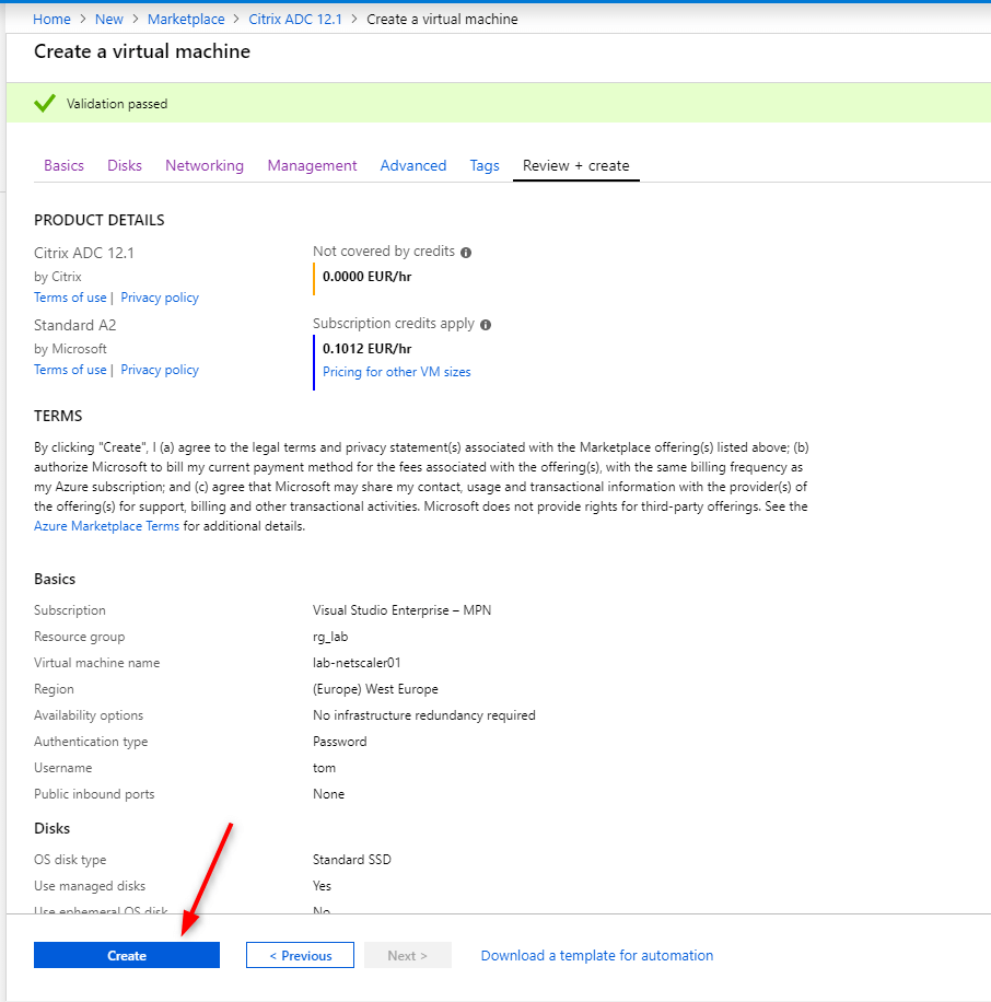 Deploy Citrix ADC 12.1 on Microsoft Azure