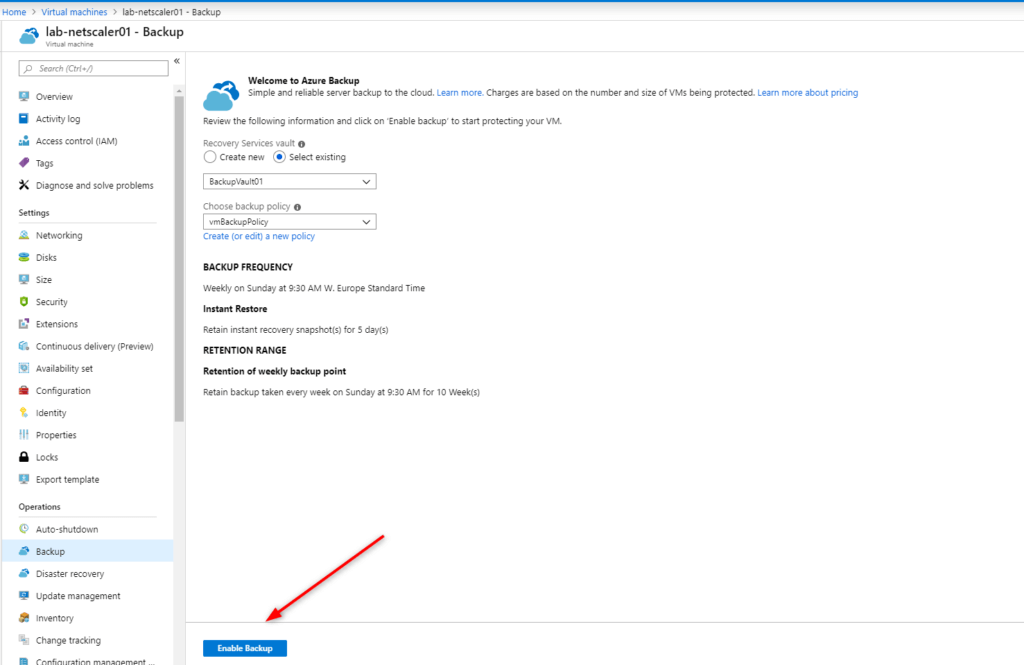 Configure Microsoft Azure Backup for VMs